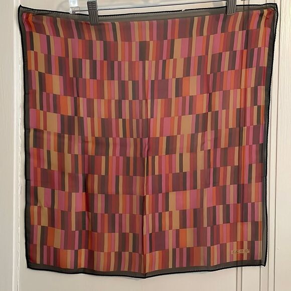 Echo pink, black & orange semi sheer chiffon polyester scarf - Picture 1 of 6